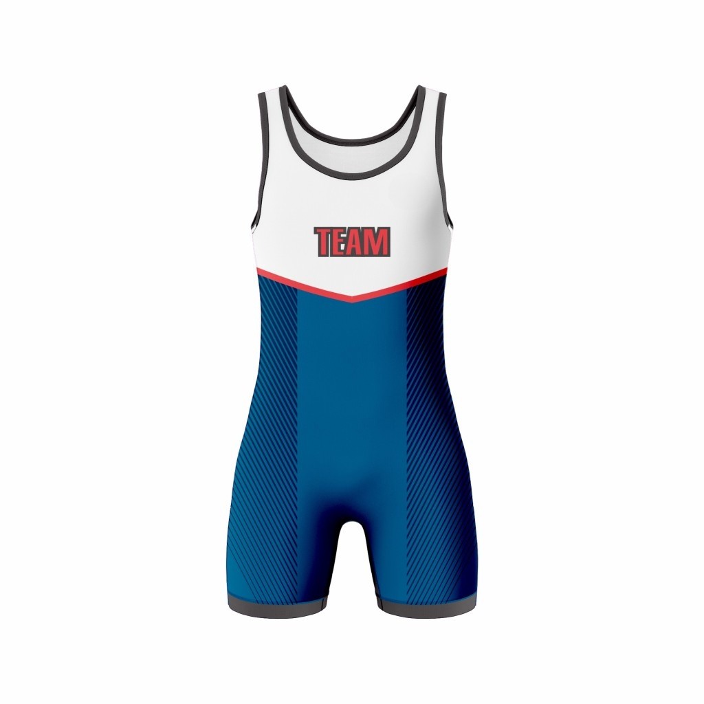 Custom Blue-White Wrestling Uniform